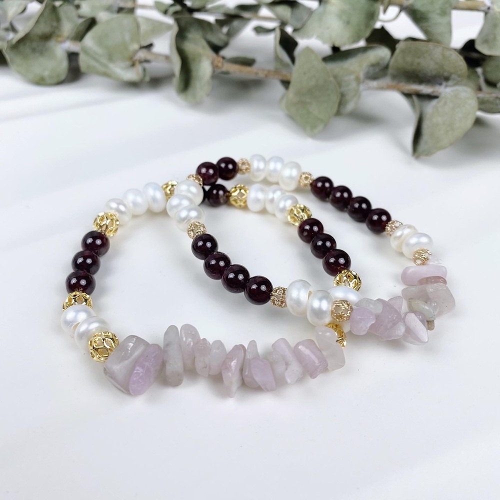 Divine Love Bracelet Garnet Kunzite Pearl